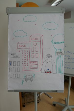 Der Flipchart mit unter anderem dem Planetarium - DIE EINZIGE KONSTANTE IM UNIVERSUM IST VERÄNDERUNG.