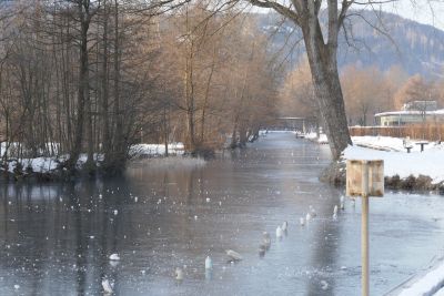 Der Lendkanal im Eis Richtung Westen am Morgen des 8. Februar 2023
